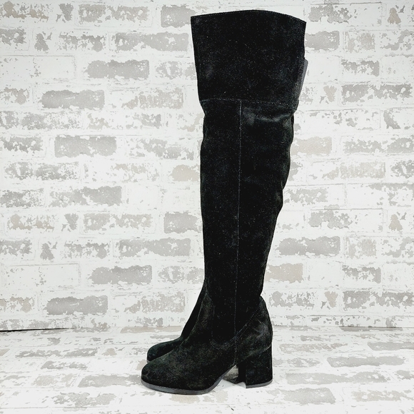 Steven By Steve Madden Saavior Black Suede Pointed Toe Over the Knee Boots D920 - Picture 1 of 13